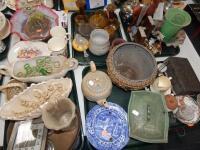 An amber glass dressing table ware