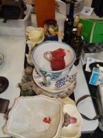 A selection of glass and pottery including Sadler mugs