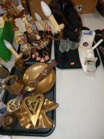 A selection of brassware including trivet