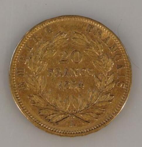 A French Napoleon III gold 20 Franc coin