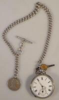 A pocket watch and a silver graduated Albert chain