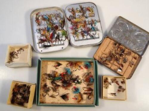 A Wheatley alloy fly box with salmon and trout flies and some Hardy Bros card boxes