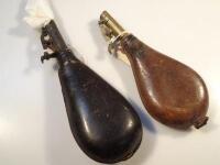 Two leather shot flasks.