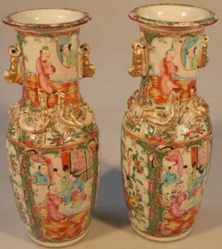 A pair of Cantonese famille vert vases