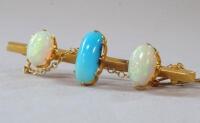 An opal and turquoise bar brooch