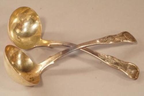 A pair of Victorian Scottish silver fiddle pattern ladles