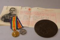 A WWI medal pair and honour plaque