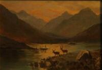 K S (British Late 19thC). A Highland scene with deer on the banks of a loch