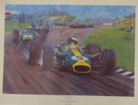 After Nicholas Watts. An unframed motor sport print of Jim Clark