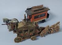 An early 20thC Continental painted toy horse drawn tram