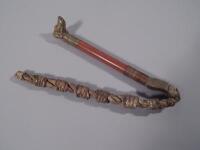 An unusual malacca and gilt brass riding crop or whip