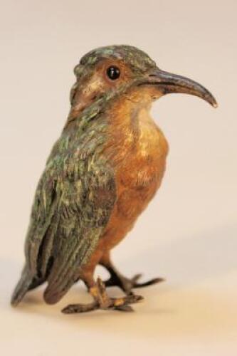 A cold painted bronze figure of a kingfisher in colours