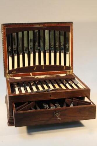 An oak cased canteen of plated cutlery