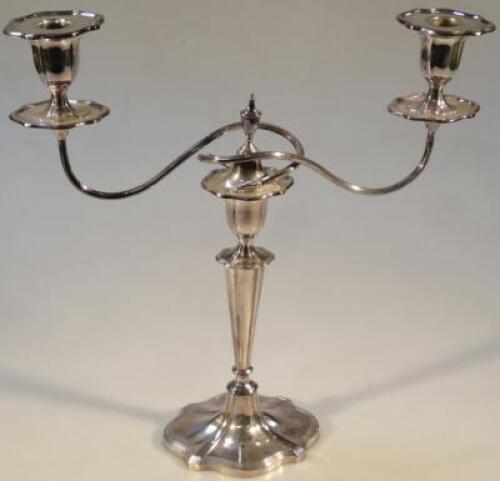 A silver plated two branch candlebrum