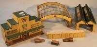 A mid 20thC Hornby wooden scale model of Kings Cross Station