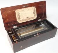 A 19thC Swiss cylinder musical box playing eight tunes