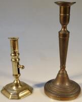 An 18thC brass lever action candlestick