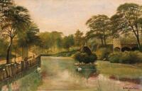 George Willis-Pryce. A view of a park with ornamental lake and figures