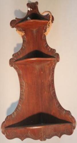 A 19thC mahogany hanging corner shelf