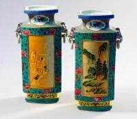 A composite pair of Chinese Republican Famille Rose vases