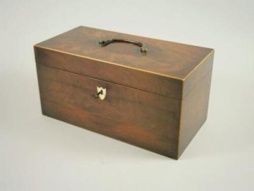 An early 19thC figured mahogany tea caddy