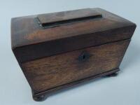 A mid 19thC rosewood sarcophagus shaped tea caddy