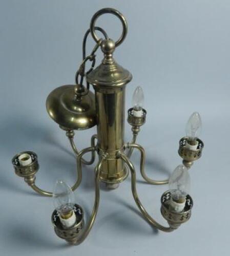 A brass six branch chandelier