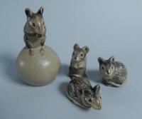 Four Poole Pottery mice ornaments