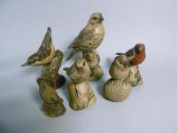 Six Poole Pottery bird ornaments