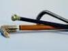 An ebonised walking stick with silver plated mounts