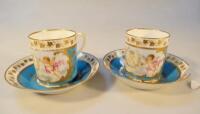 A pair of 19thC Sevres Louis Philippe crest coffee cans and saucers