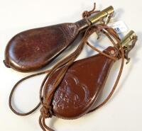 A Hawksley style leather and brass shot flask of tear drop form