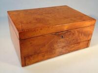 A mid 19thC burr yew wood stationary box