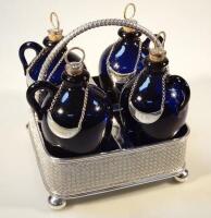 A Bristol blue and silver plated decanter set