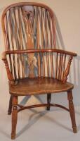 A 19thC high back yew and elm Windsor chair