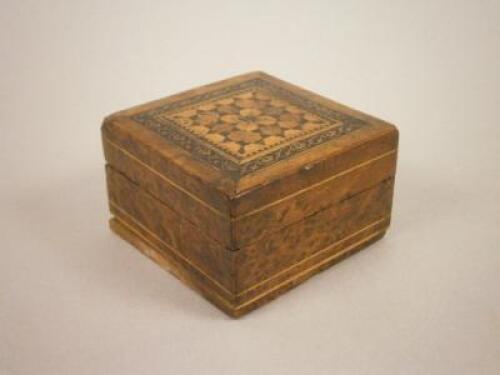 A 19thC burr yew and Tunbridgware stamp box