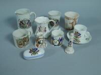 A collection of crested china and commemorative mugs