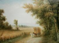 20thC British School. Haycart and horses in country landscape