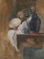 Peter De Wint (1784-1849). Still life with basket and bottle