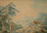 Peter Le Cave (act. 1769-1816). Travellers and cattle at river crossing