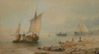 Sidney Edward Paget (1860-1908). Sailing boats off the coastline