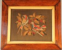 An early 19thC embroidered picture of birds