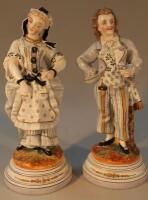 A pair of 19thC style Continental porcelain figures of a lady and gentleman