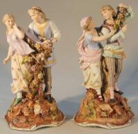 A pair of Continental Sitzendorf figure groups of courting couples