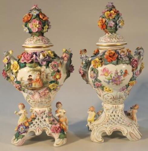 A pair of modern Dresden centrepiece vases