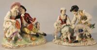 A modern Dresden figure group of a courting couple set aside puppy