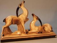 A French faience art figure group of two antelopes