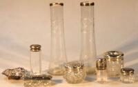 A quantity of hobnail cut glass and other dressing table jars