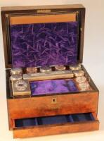 A 19thC walnut cased ladies travelling vanity set