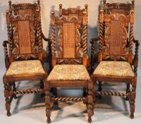 A set of six walnut Carolean design chairs